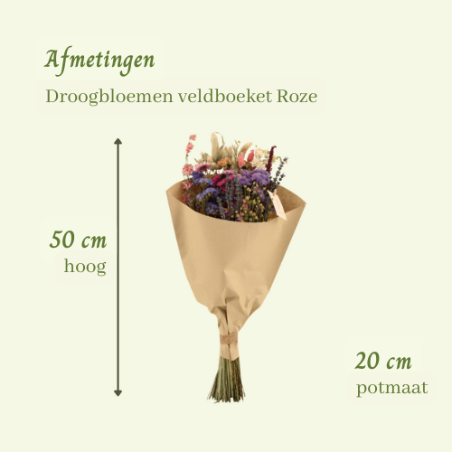 Droogbloemen veldboeket Roze - ↨50cm - Ø20cm