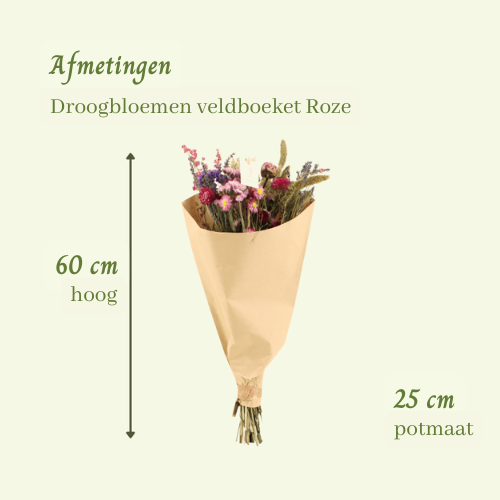 Droogbloemen veldboeket Roze - ↨60cm - Ø25cm
