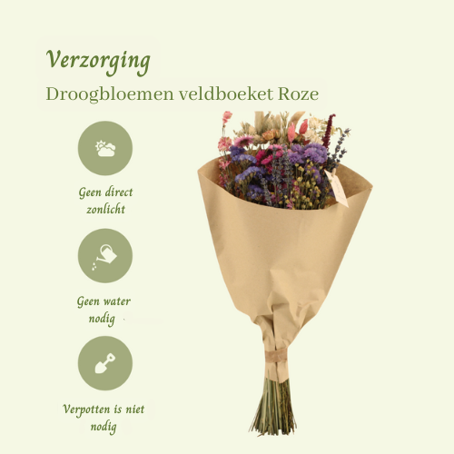 Droogbloemen veldboeket Roze - ↨50cm - Ø20cm