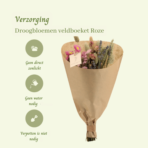 Droogbloemen veldboeket Roze - ↨35cm - Ø15cm