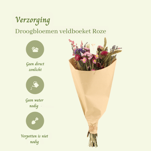Droogbloemen veldboeket Roze - ↨60cm - Ø25cm