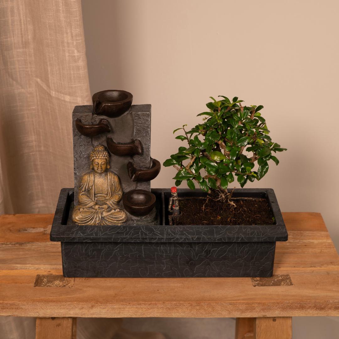 Bonsai waterval met boeddha - ↨25cm