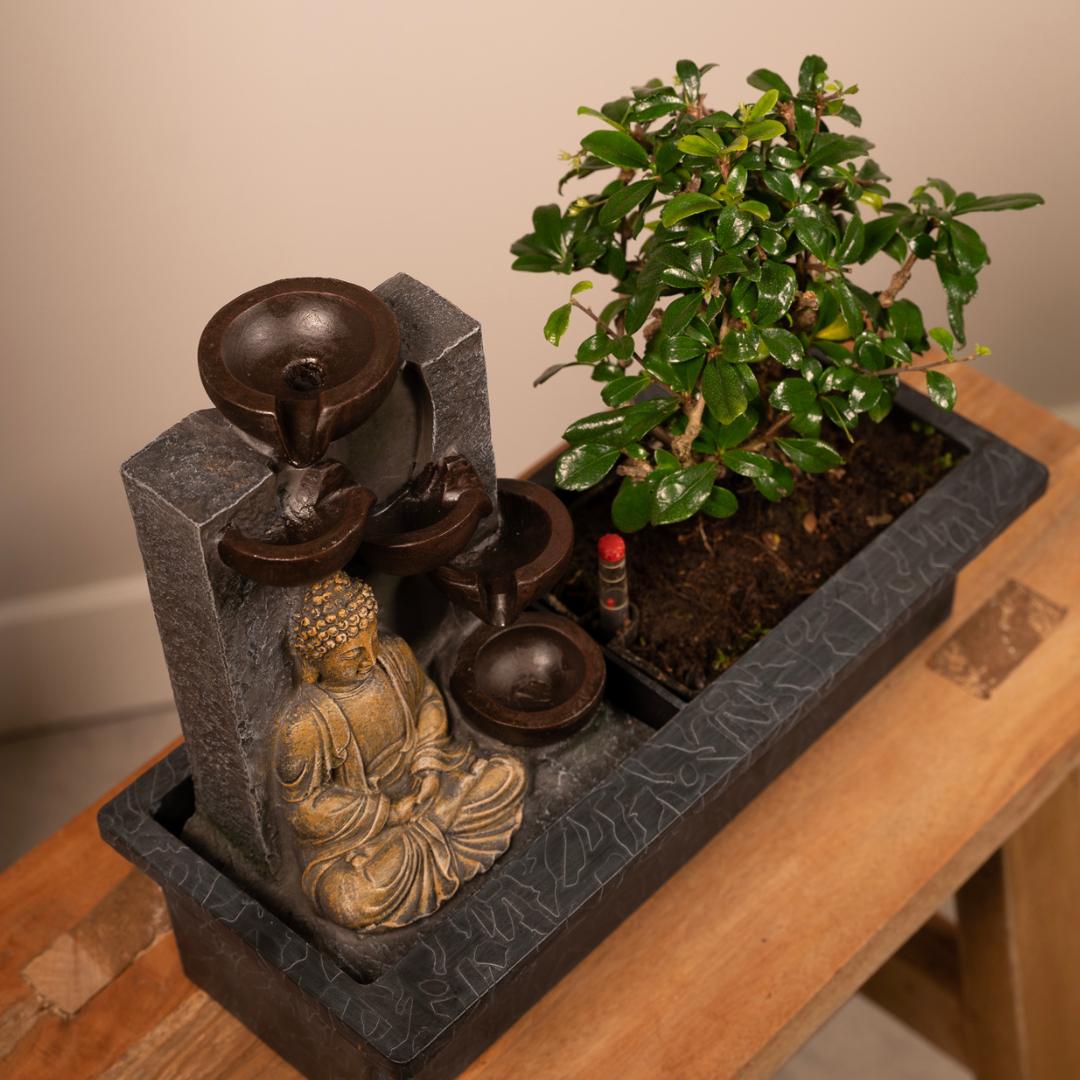 Bonsai waterval met boeddha - ↨25cm
