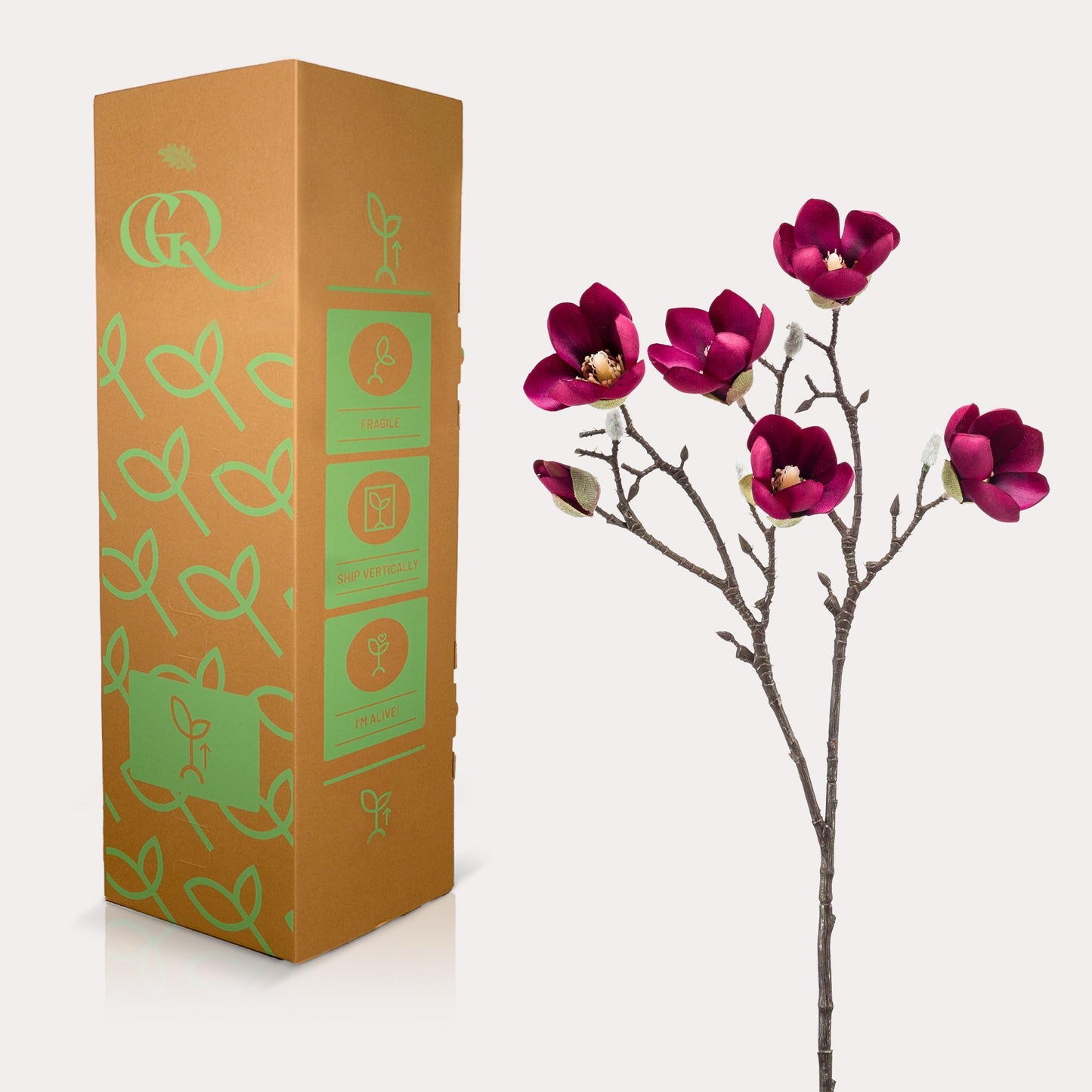 Kunstbloemen magnolia bloem Bordeaux x8 - ↨65cm