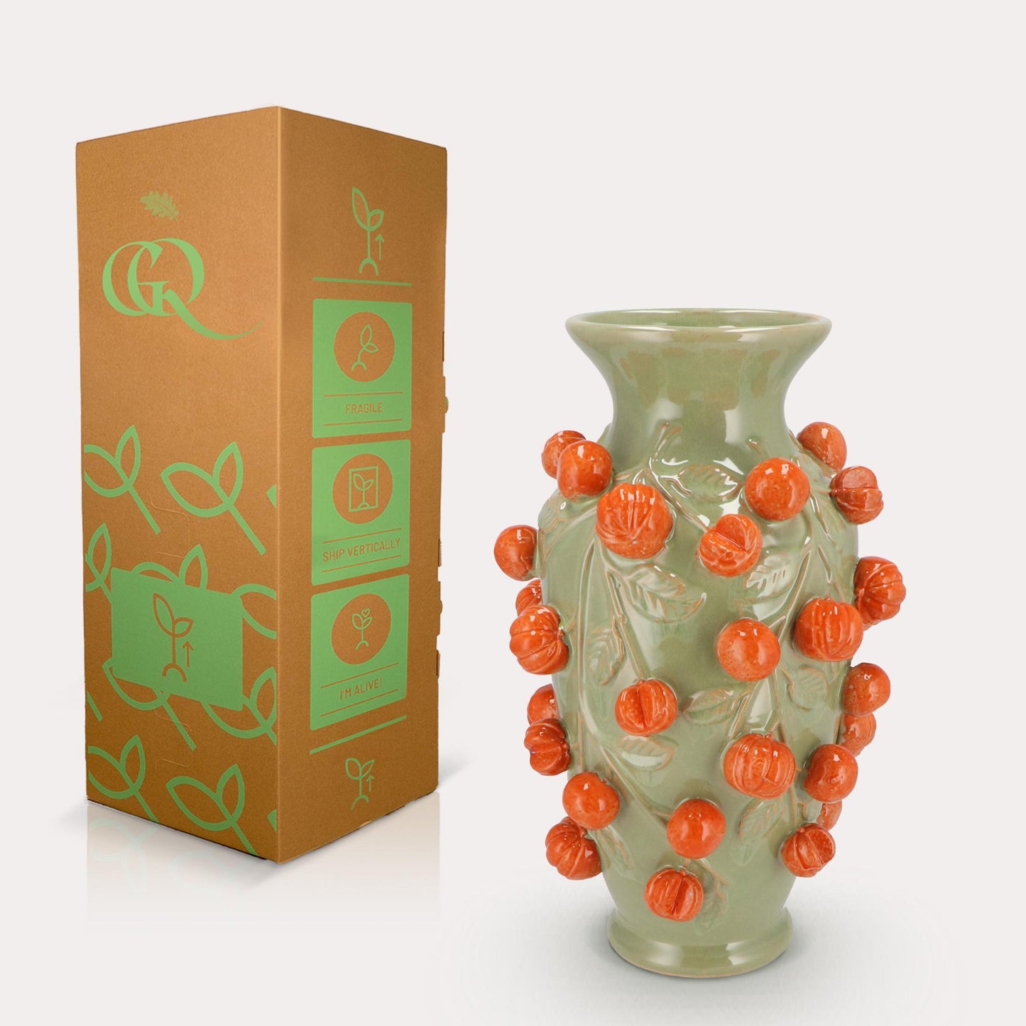 Vaas van steen pistache groen - mandarijn - ↨38cm - Ø24cm