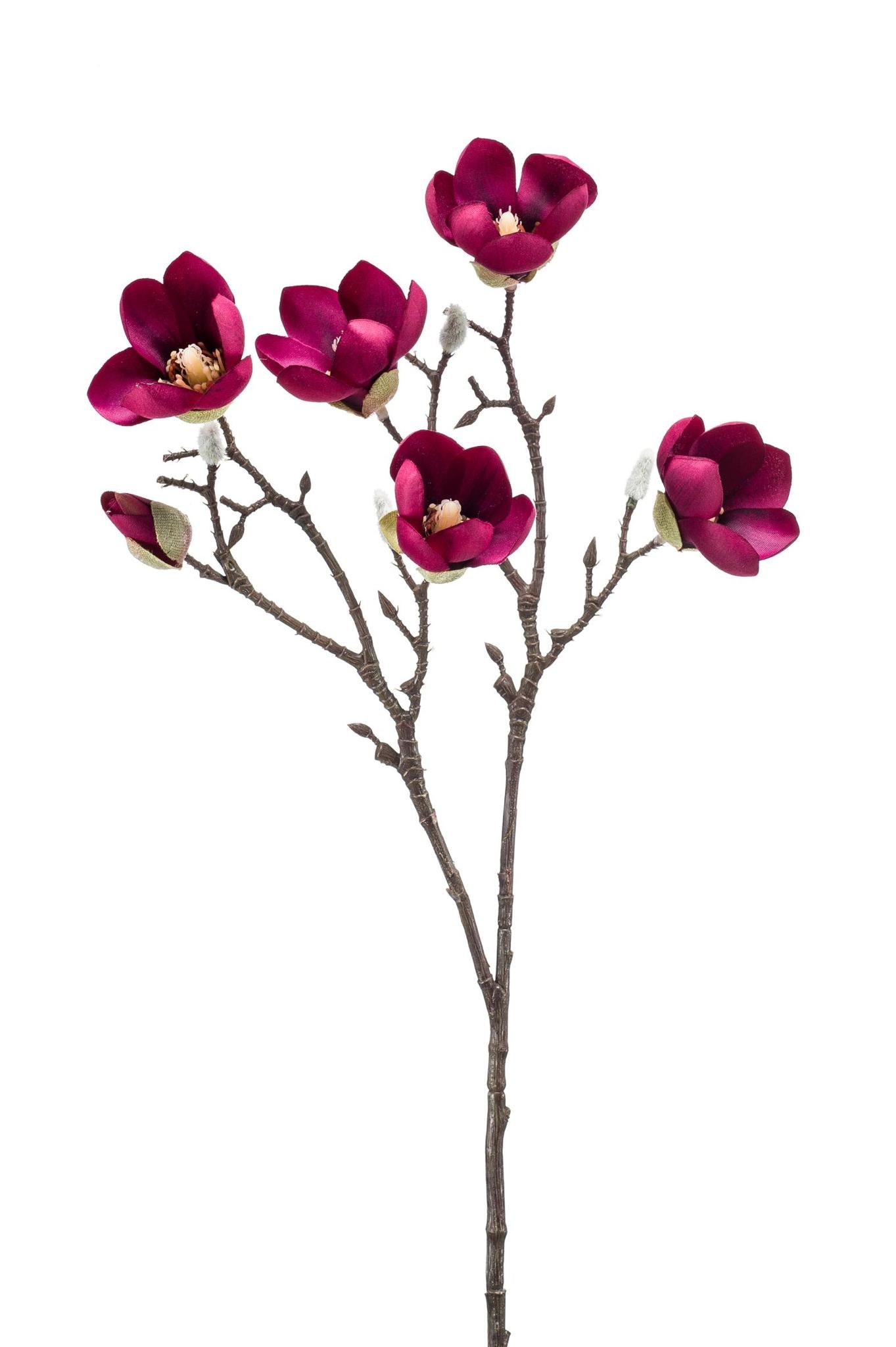 Kunstbloemen magnolia bloem Bordeaux x8 - ↨65cm