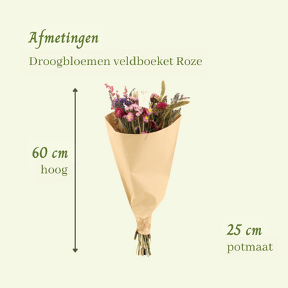 Droogbloemen veldboeket Roze - ↨60cm - Ø25cm