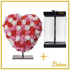 Hart deluxe: Gemixt rood, roze en wit foam hart op standaard - ↨25cm