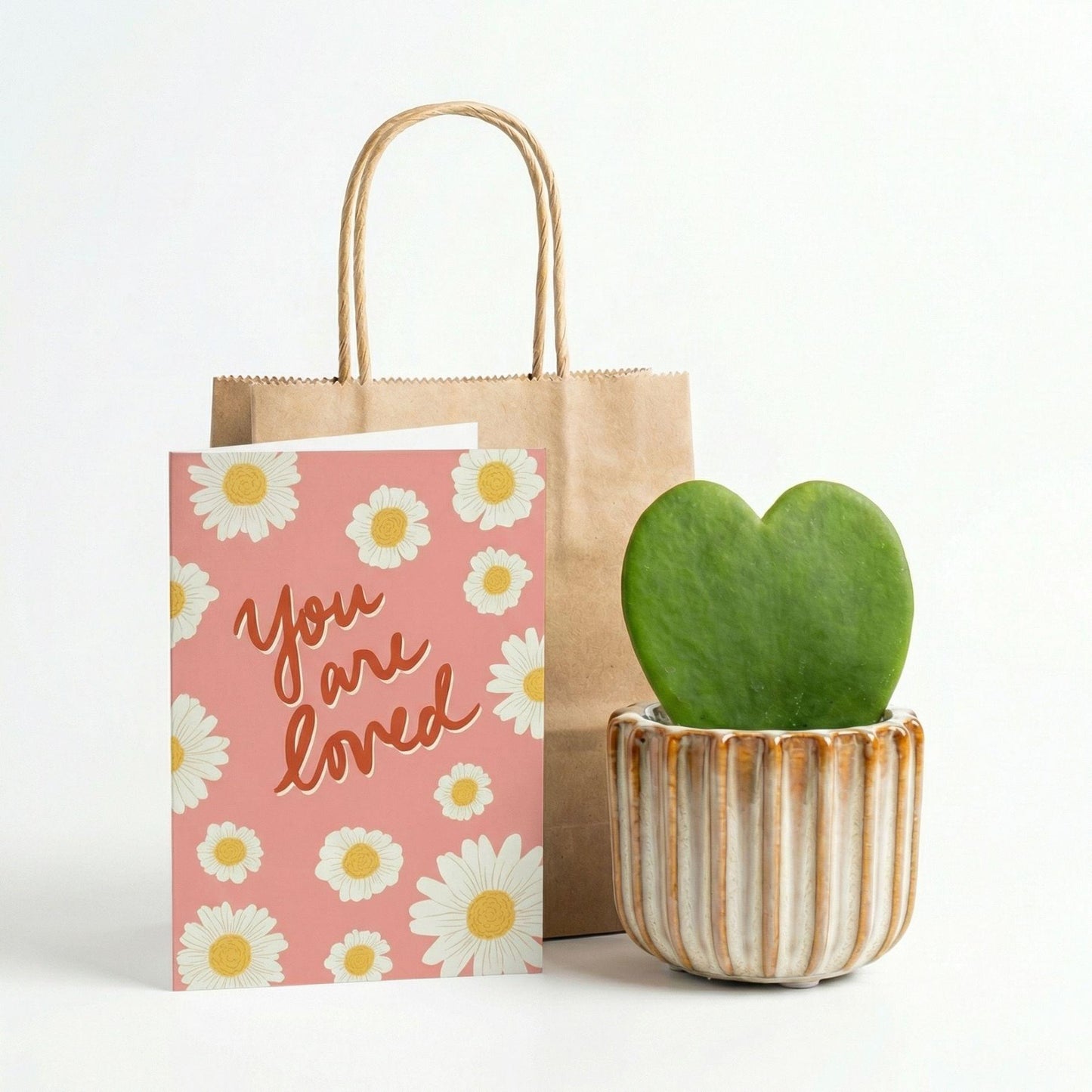 Love cadeauset met hartjesplant - Pot, Kaart & Cadeautasje