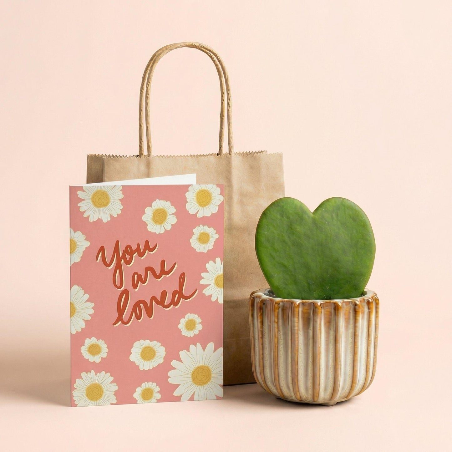 Love cadeauset met hartjesplant - Pot, Kaart & Cadeautasje