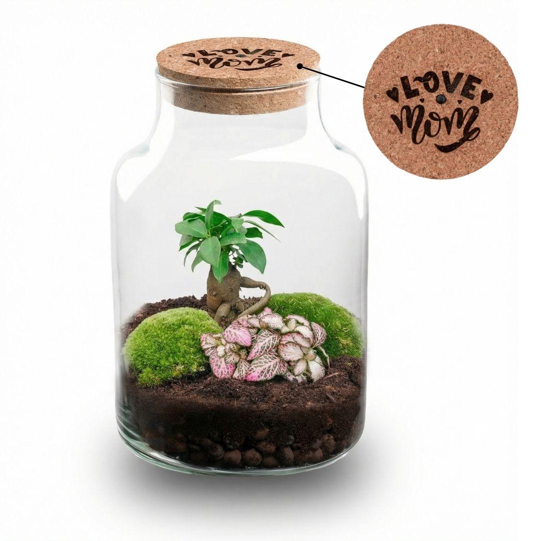 LOVE MOM Terrarium Little Milky met LED Verlichting - Moederdag Cadeau - ↨25cm - Ø17cm