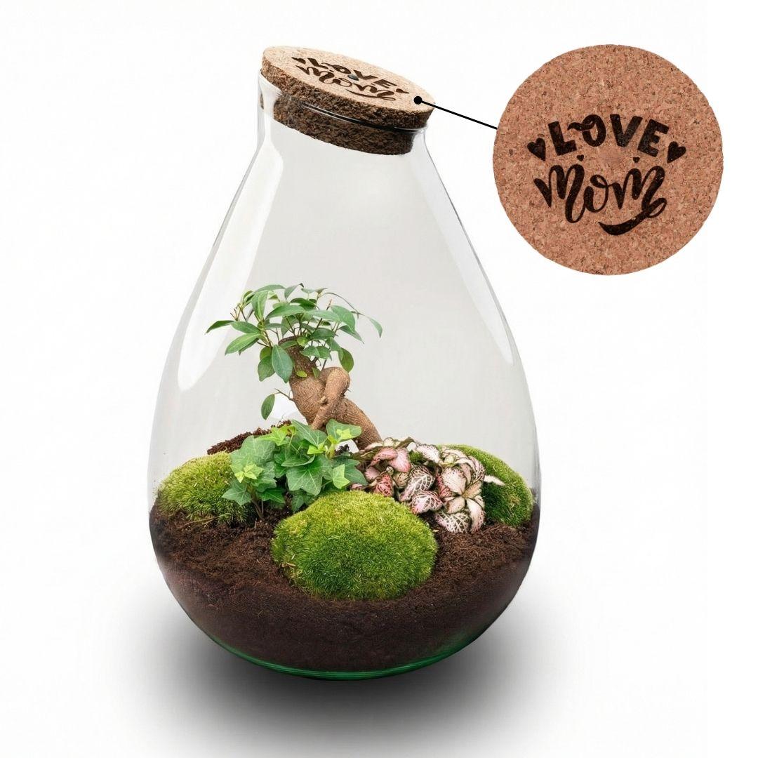 LOVE MOM Terrarium Drop XL - Gegraveerde Kurk - Moederdag Cadeau - ↨37cm - Ø24cm