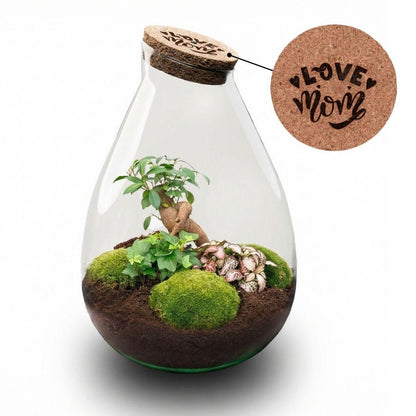 LOVE MOM Terrarium Drop XL - Gegraveerde Kurk - Moederdag Cadeau - ↨37cm - Ø24cm