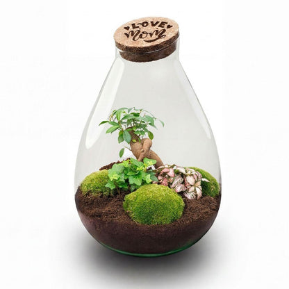 LOVE MOM Terrarium Drop XL - Gegraveerde Kurk - Moederdag Cadeau - ↨37cm - Ø24cm