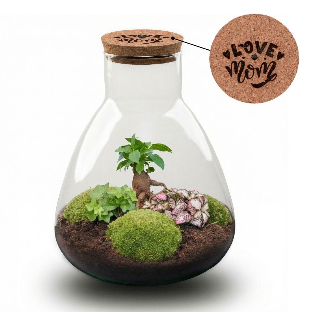 LOVE MOM Terrarium Sam met LED verlichting - Moederdag cadeau - ↨30cm - Ø24.5cm