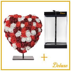 Hart deluxe: Luxe gemixt rood, bordeaux en wit foam hart op standaard - ↨25cm