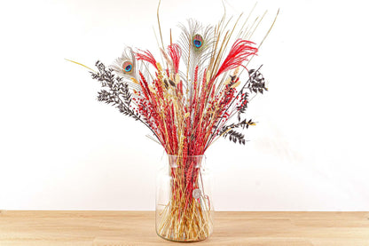 Droogbloemen boeket Rood & goud - ↨70cm