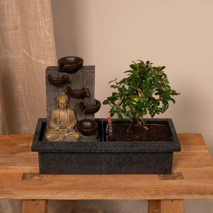 Bonsai waterval met boeddha - ↨25cm