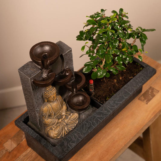 Bonsai waterval met boeddha - ↨25cm