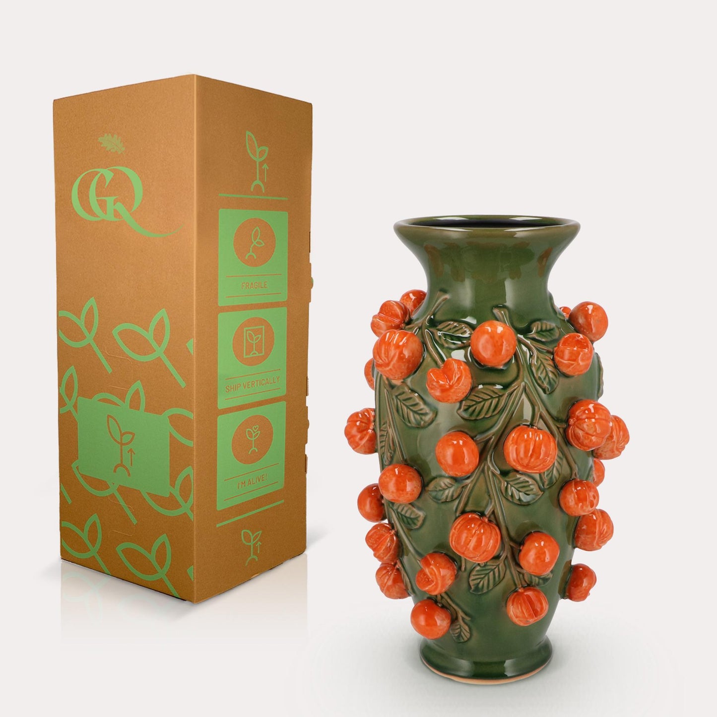 Vaas van steen pistachegroen - Mandarijn - ↨38cm - Ø24cm