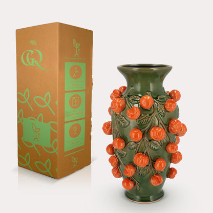 Vaas van steen pistachegroen - Mandarijn - ↨38cm - Ø24cm
