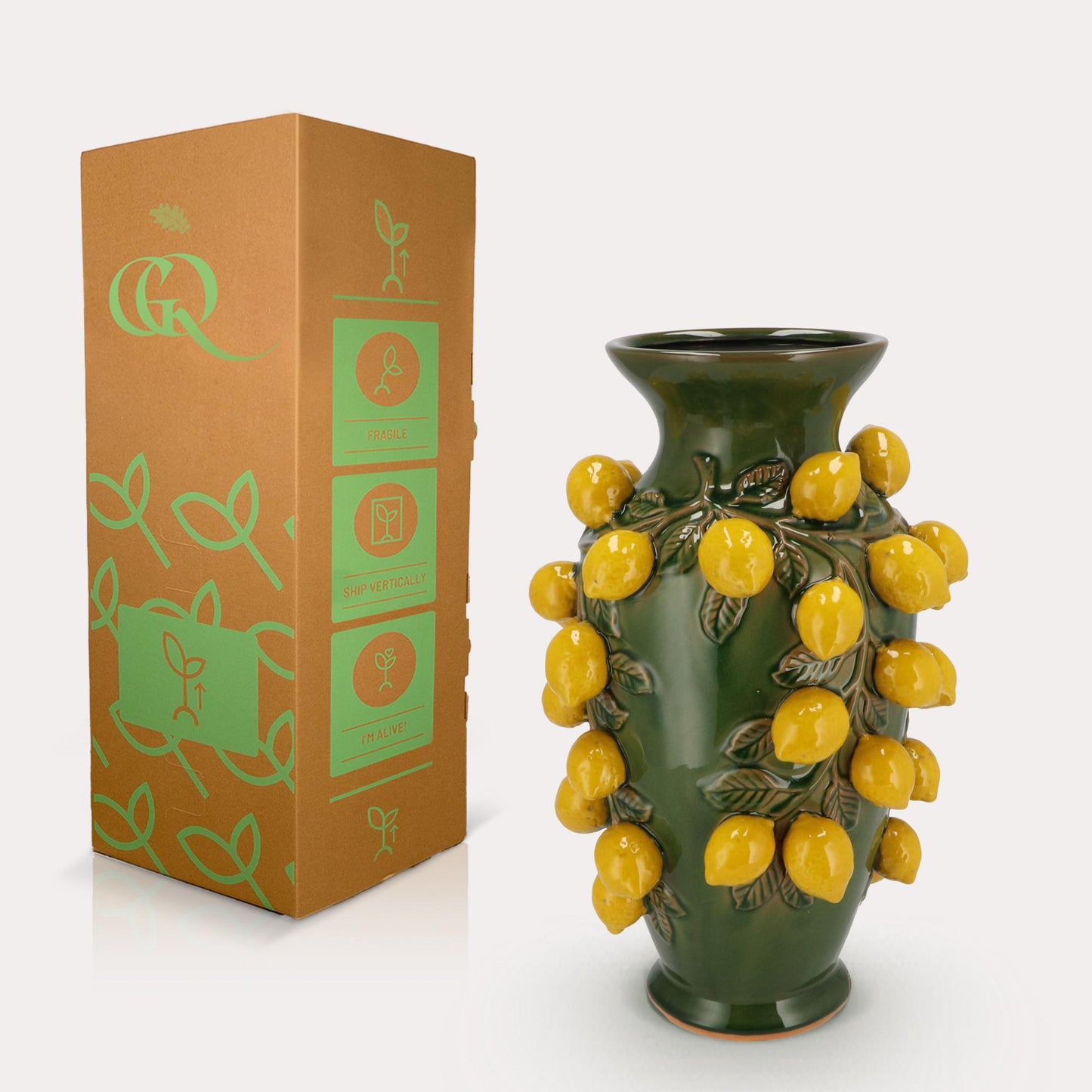 Vaas van steen groen - citroen - ↨38cm - Ø24cm